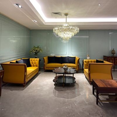 Βίντεζ έπιπλα ξύλινο πλαίσιο Chesterfield δερμάτινη βίλα Sofa Set